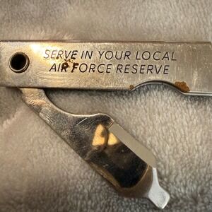 Vintage‎ USAF Air Force Reserve Metal Can & Bottle Opener Keychain Tool 1970s